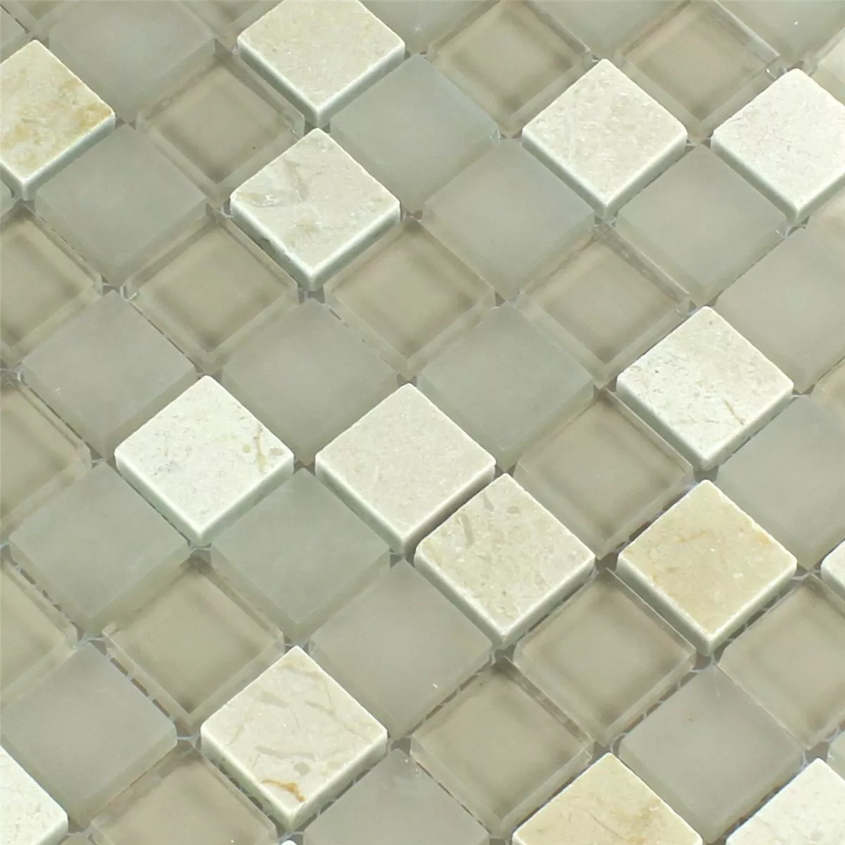 Mosaik Glas Marmor Barbuda Grädde 23x23x8mm