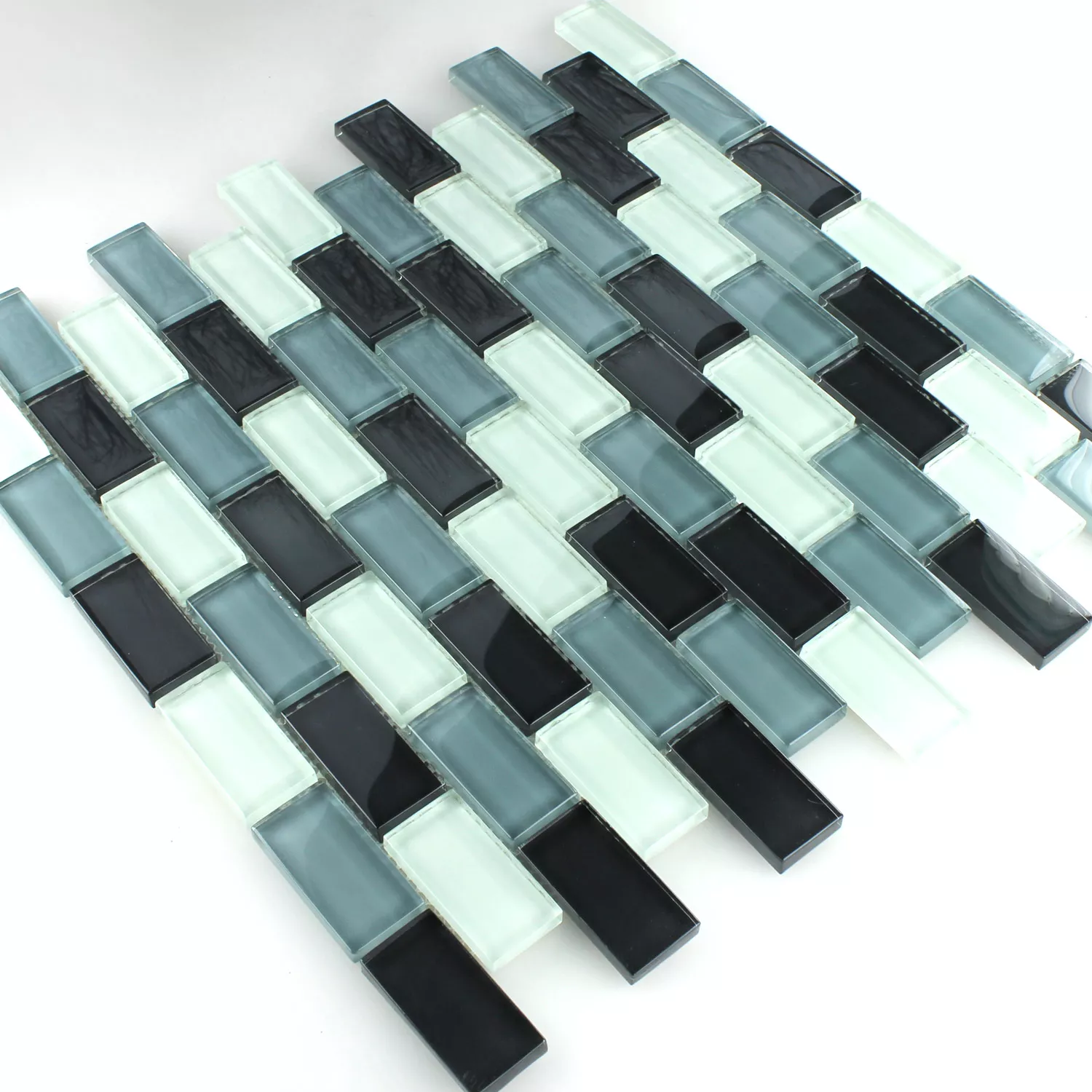 Mosaik Glas Crystal Brick Grå Mix