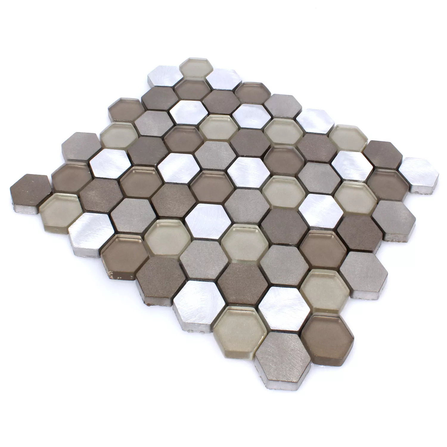 Prov Mosaik Glas Aluminium Angela Hexagon Brun Silver