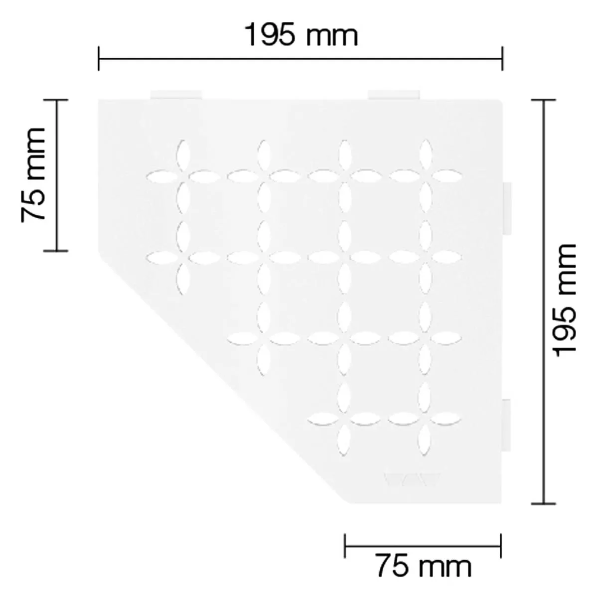 Vägghylla duschhylla Schlüter 5-hörnig 19,5x19,5cm blommig vit