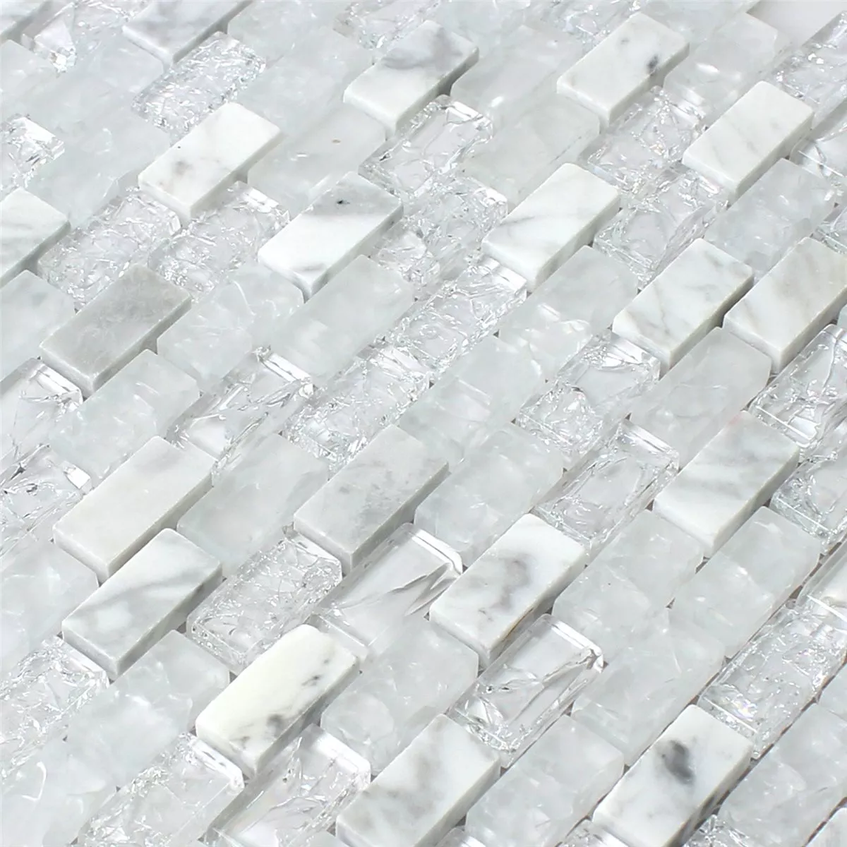 Prov Mosaik Glas Natursten Bruten Vit Effekt Brick