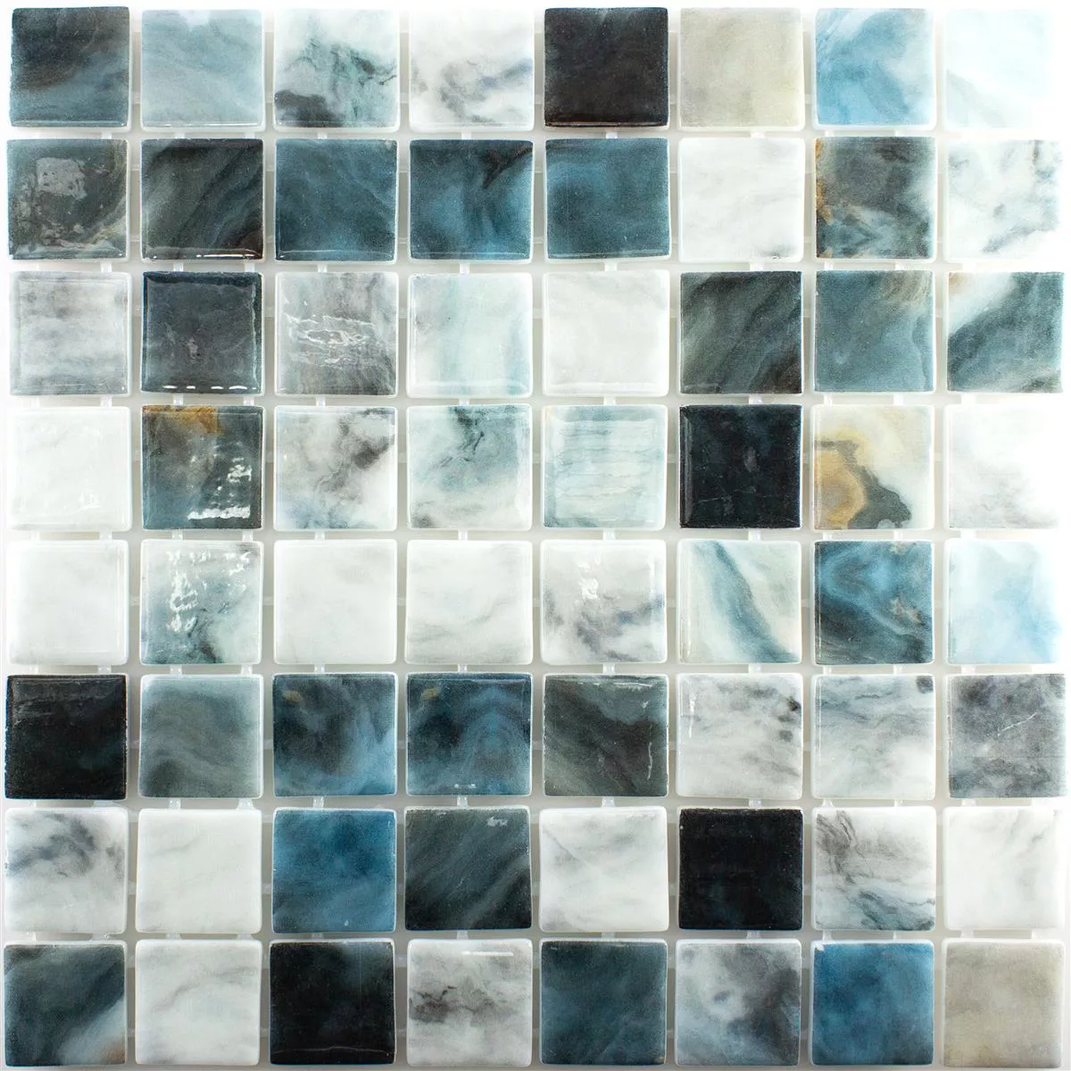 Glas Swimmingpool Mosaik Baltic Blå Grå 38x38mm