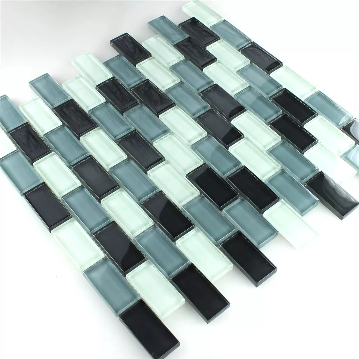 Prov Mosaik Glas Crystal Brick Grå Mix