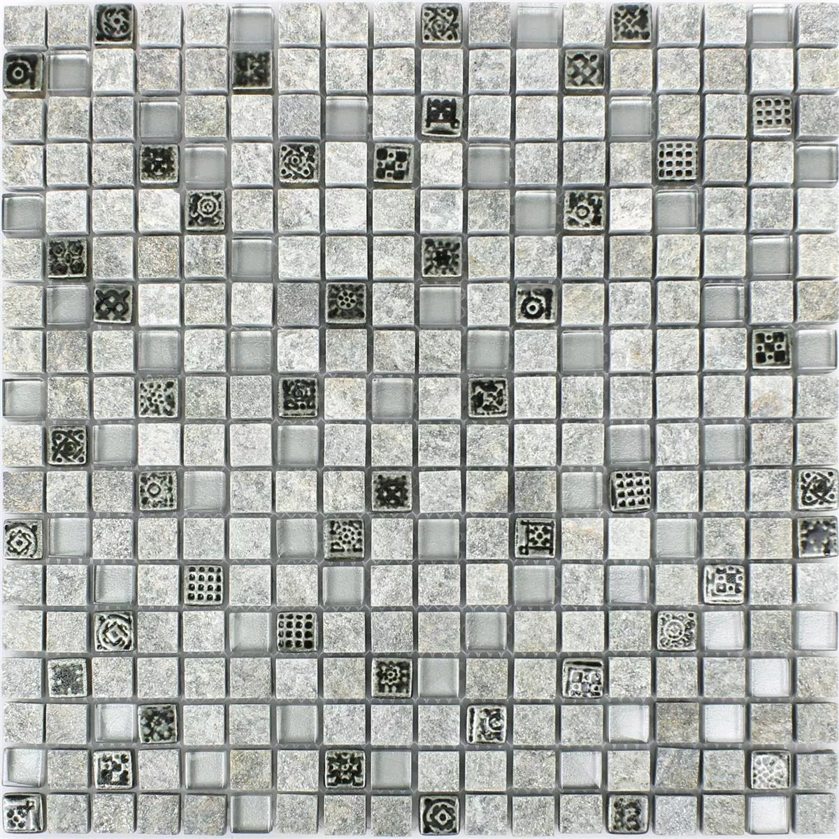 Glas Natursten Resin Mosaik Zimtente Grå