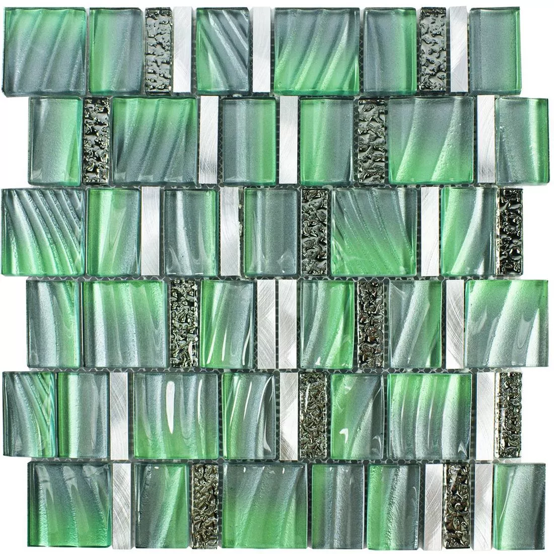 Glas Metall Mosaik Union Grön Silver
