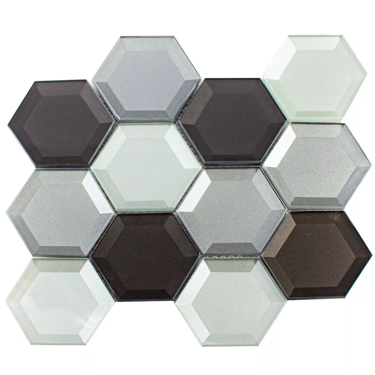 Glasmosaik Melfort Hexagon Brun Silver Turkos