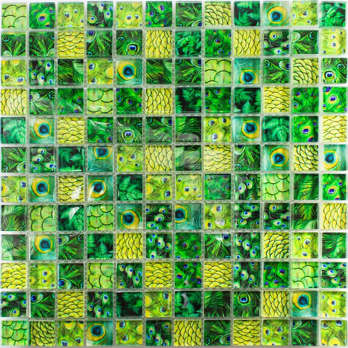 Glasmosaik Plattor Peafowl Grön 23
