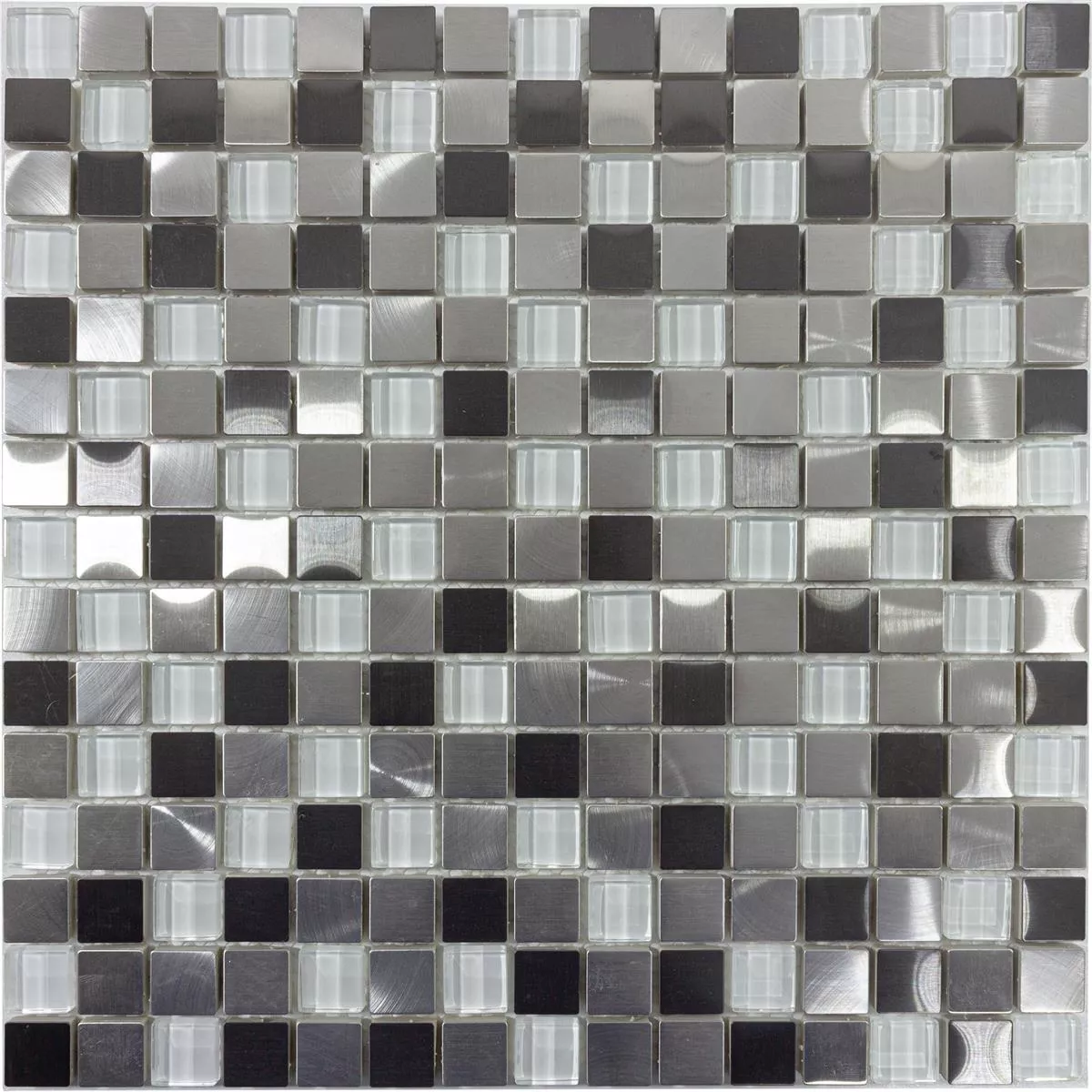 Glas Metall Rostfritt Stål Mosaik Stella Vit Silver