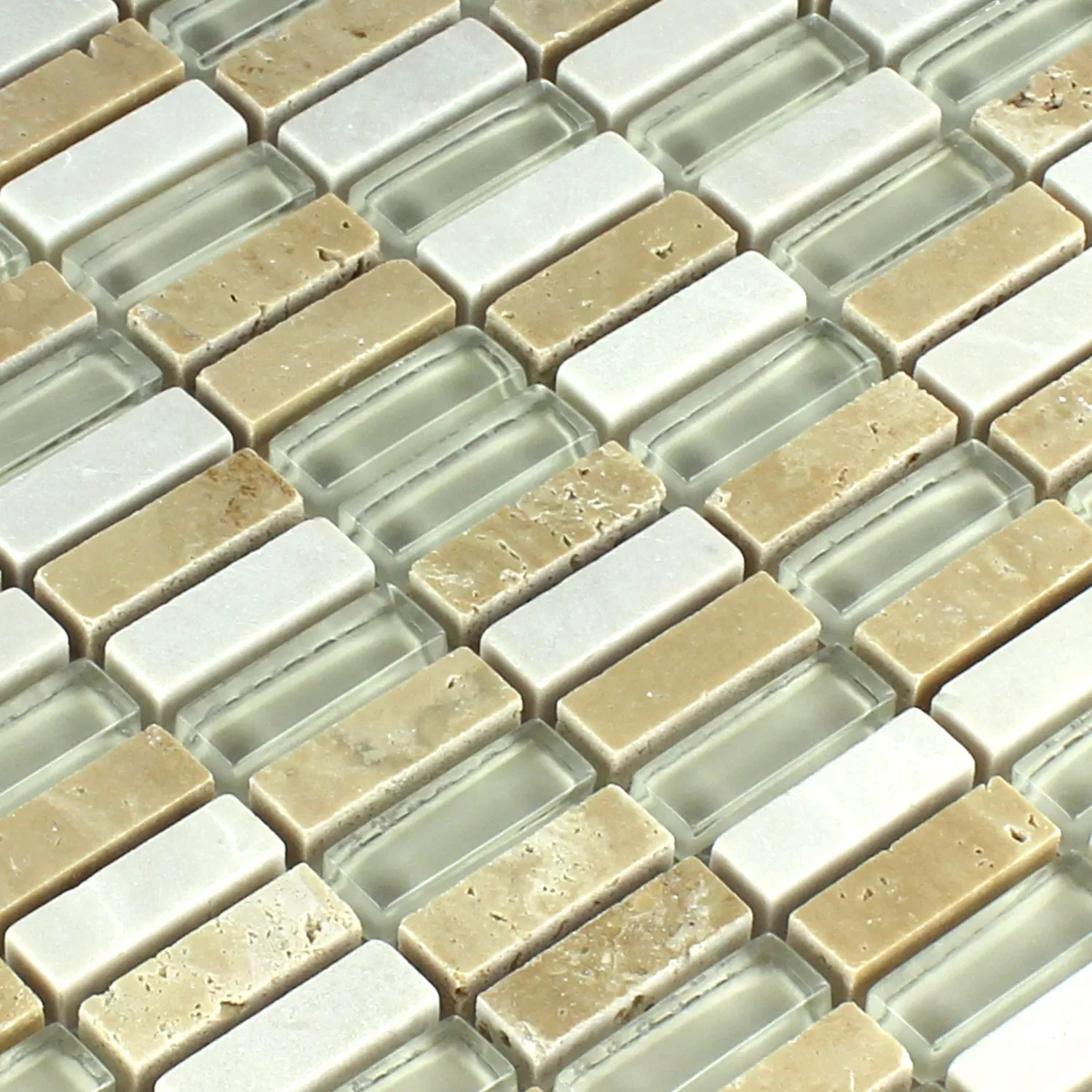 Mosaik Glas Marmor Beige Mix 10x30x8mm