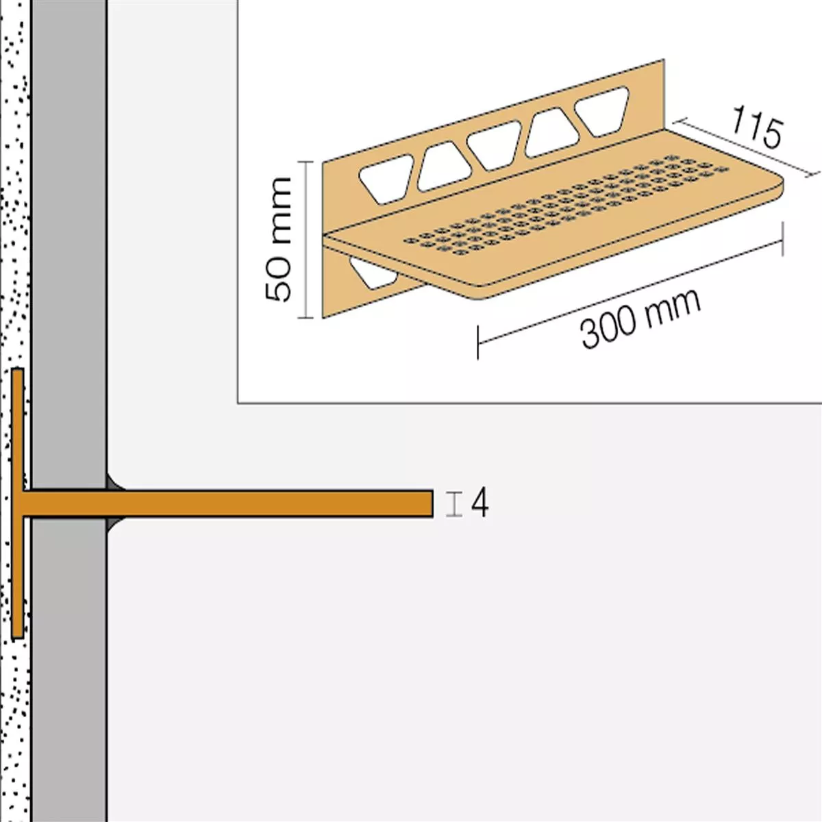 Duschhylla vägghylla Schlüter rektangel 30x11,5cm blommig vit