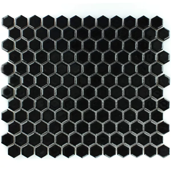Mosaik Keramik Hexagon Svart Glänsande H23