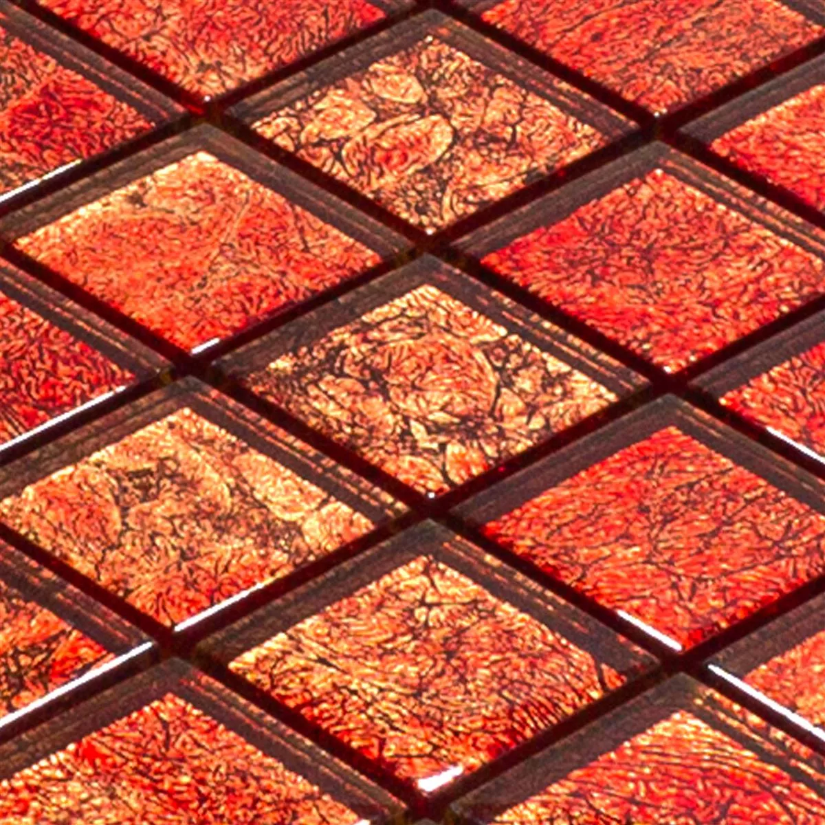 Glasmosaik Plattor Seraphina Röd Fyrkant 47