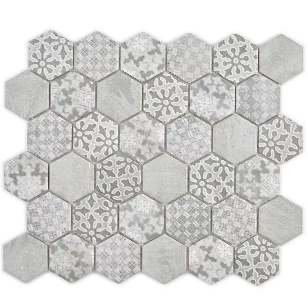 Keramikmosaik Retro Plattor Lawinia Hexagon Grå