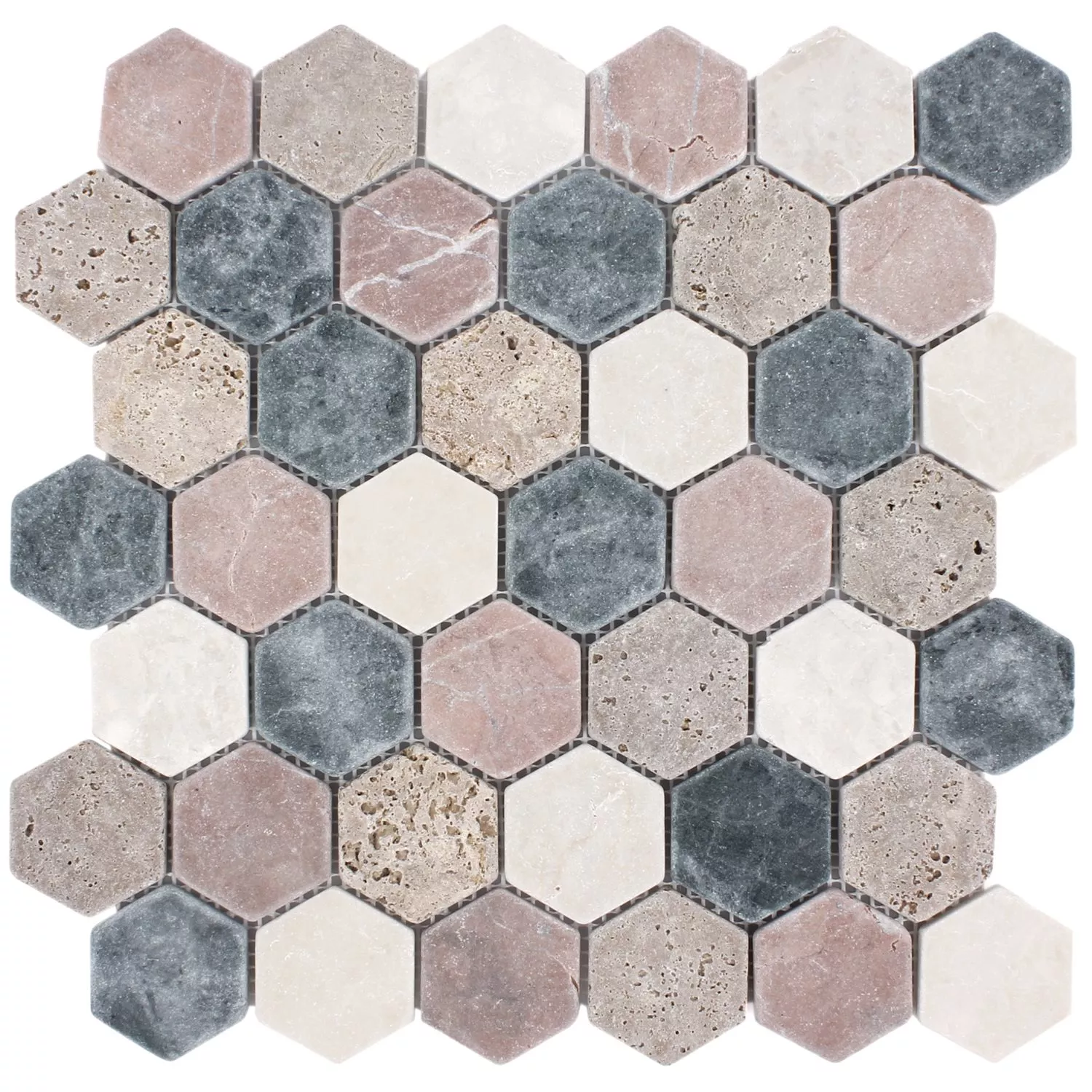 Mosaik Marmor Tarsus Hexagon Färgrik