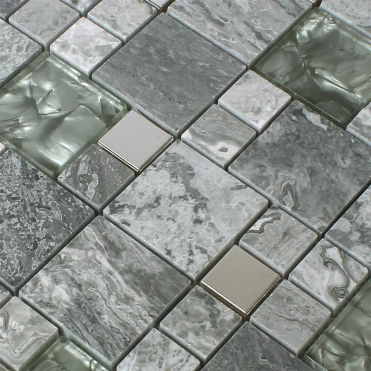 Mosaik Metall Glas Natursten Mix Grå Silver