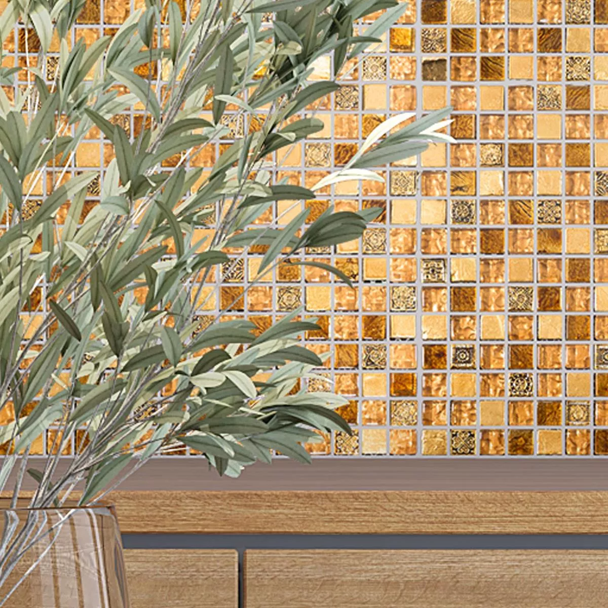 Prov Glas Marmor Mosaik Majestic Beige Guld