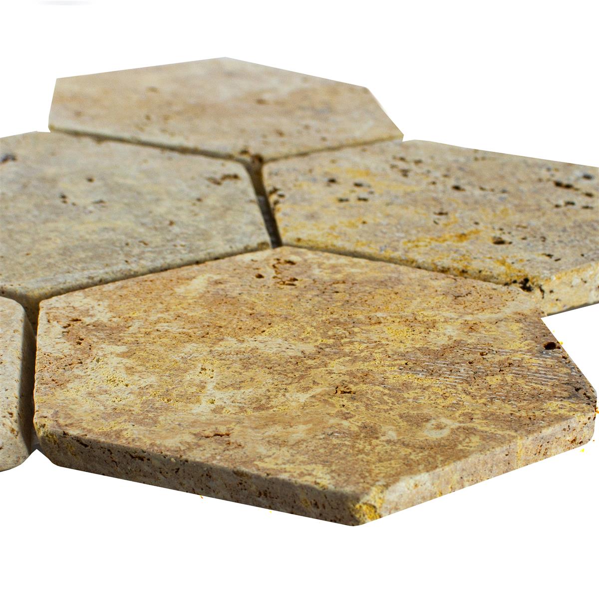 Travertin Natursten Mosaik Mercado Sexhörning Guld