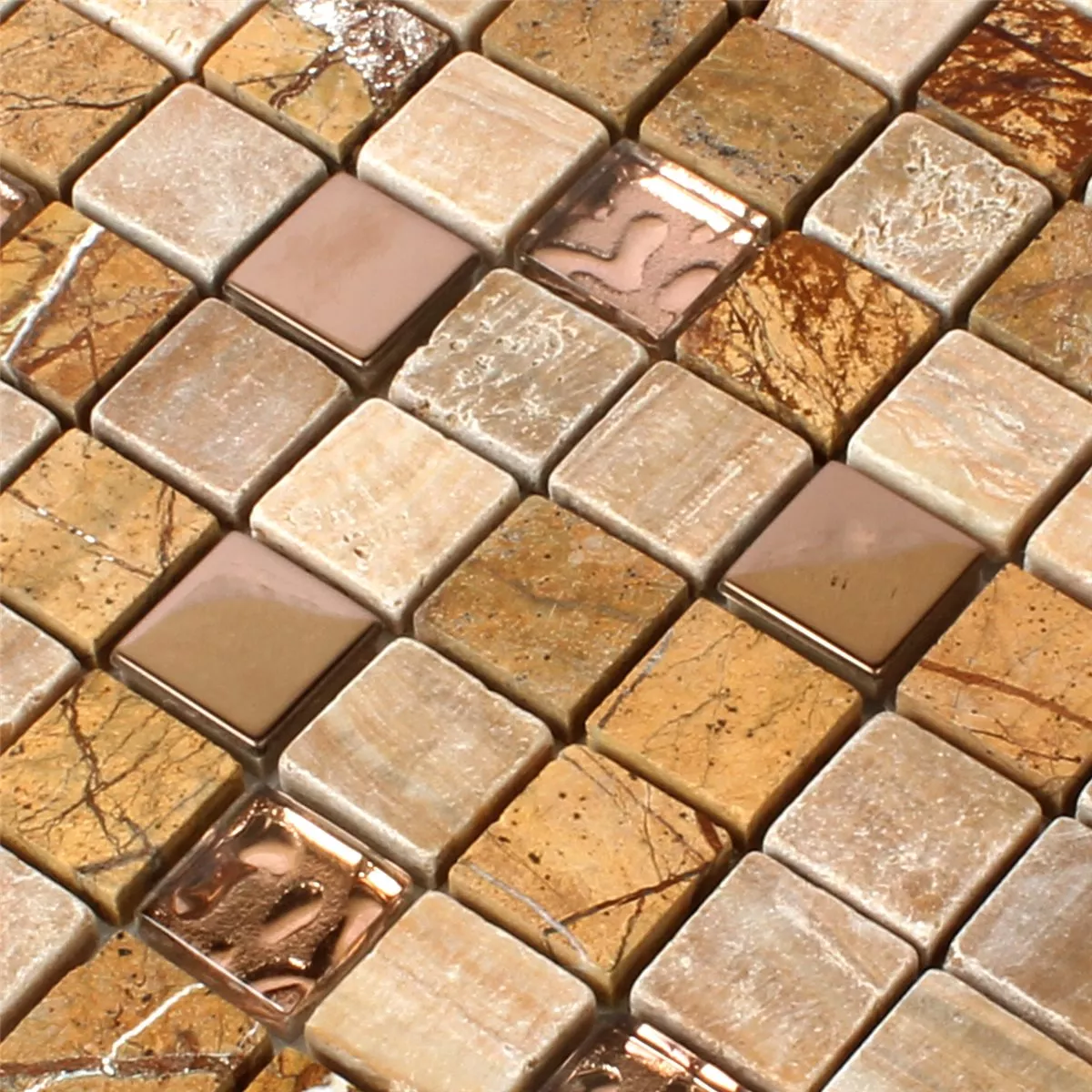 Prov Mosaik Glas Natursten Rostfritt Stål Brun Mix