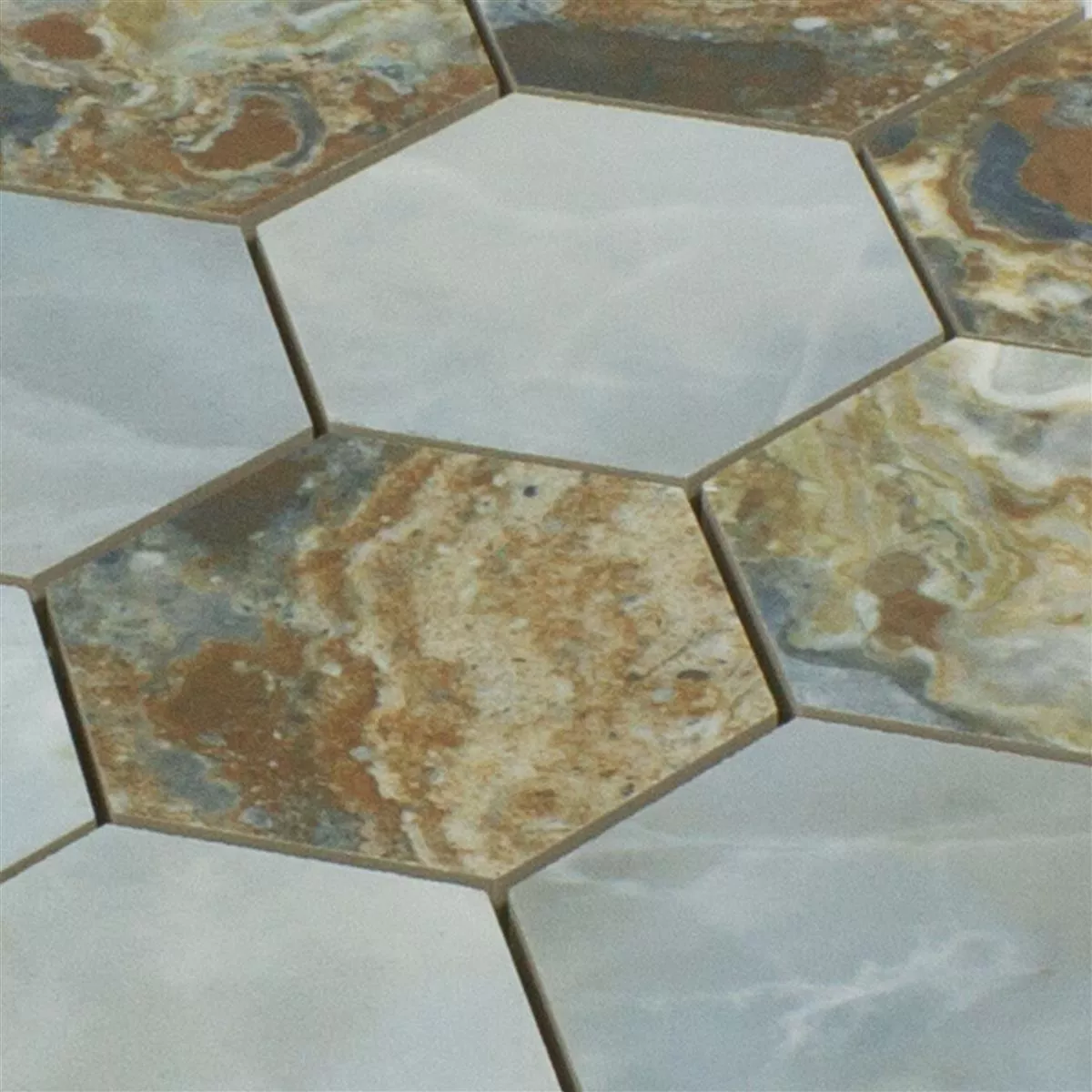 Keramikmosaik Plattor Naftalin Hexagon Brun Blå