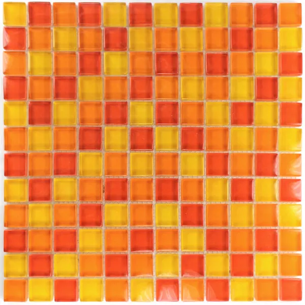 Glasmosaik Gul Apelsin Röd 25x25x8mm