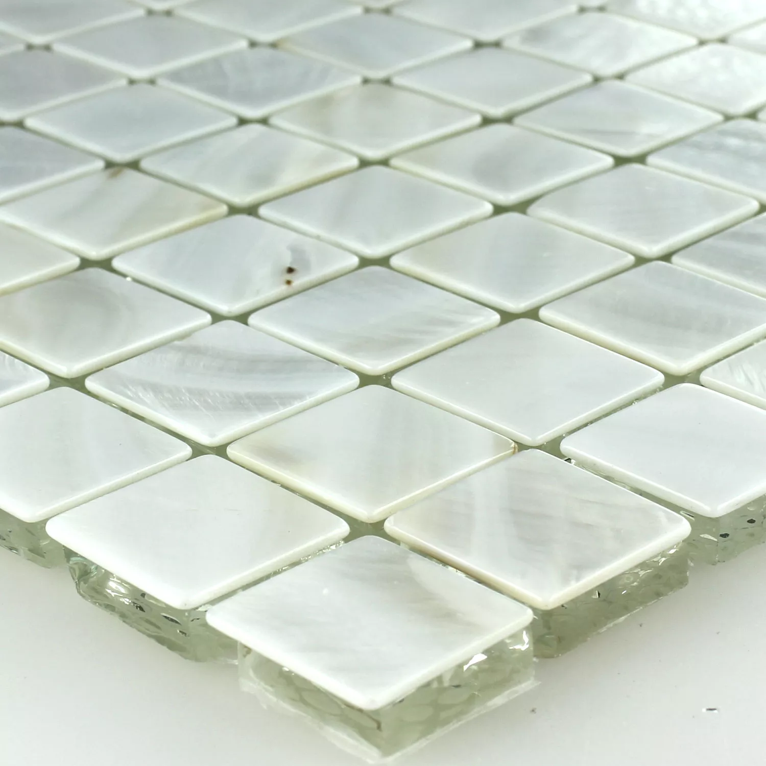 Mosaik Glas Pärlemor Effekt Elfenben Vit 23x23x8mm