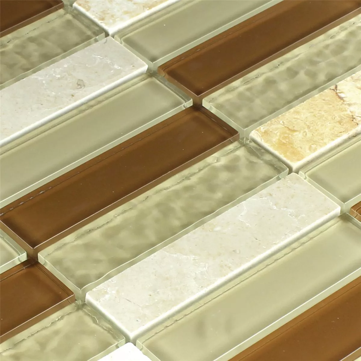 Mosaik Glas Natursten Brun Beige Stripes