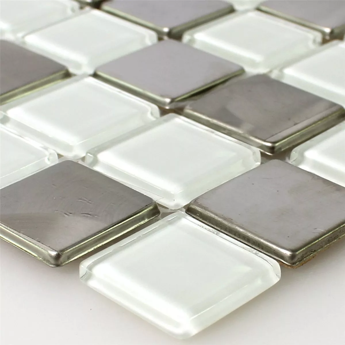 Prov Rostfritt Stål Glasmosaik Vit Silver Mix