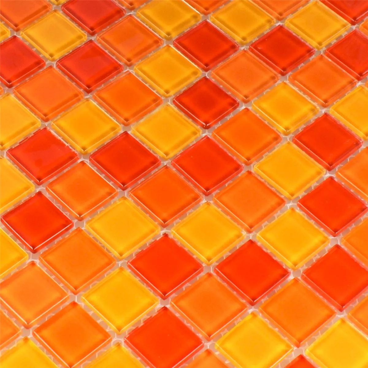 Glasmosaik Röd Apelsin Gul 25x25x4mm