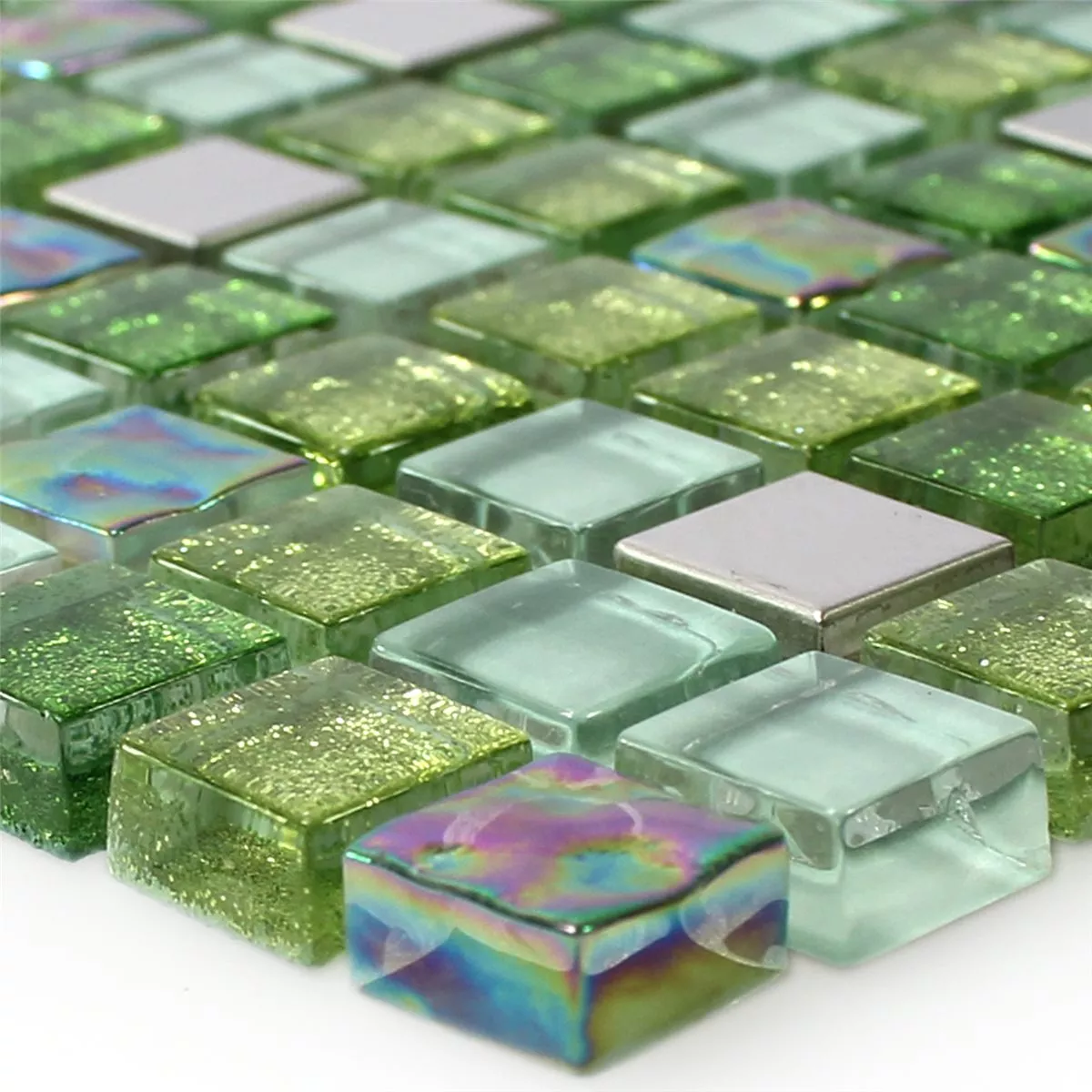 Prov Mosaik Glas Rostfritt Stål Grön Mix