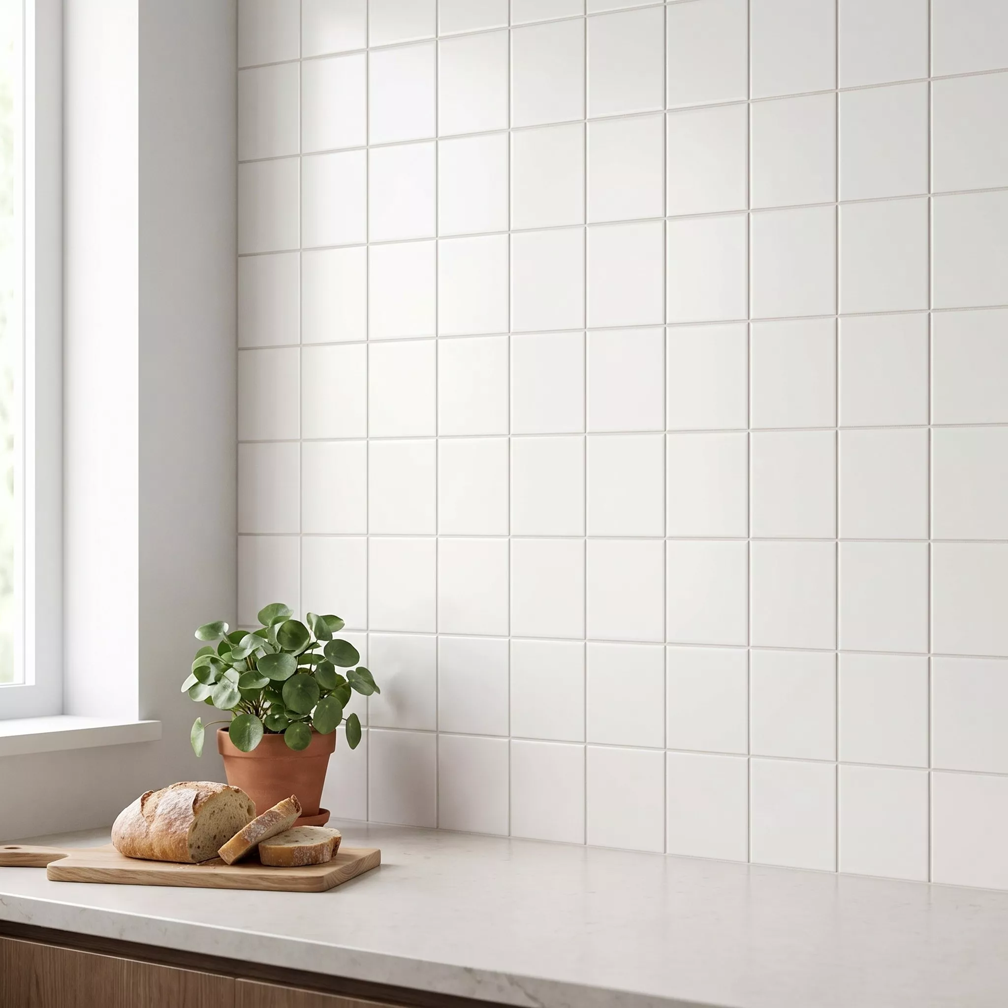 Metro kakel Vit Matt 10x10 cm Utan Fasett Freyburg Blanco