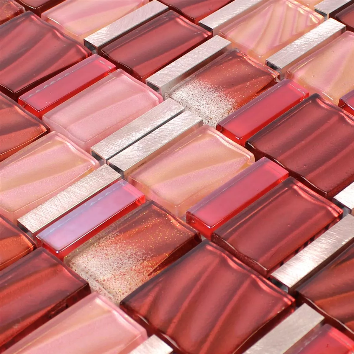 Prov Mosaik Glas Aluminium Röd Koppar Mix