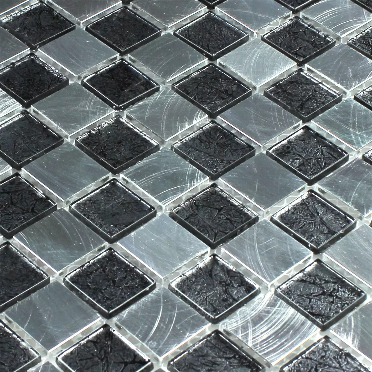 Glas Aluminium Mosaik Schackbräde 25x25x4mm