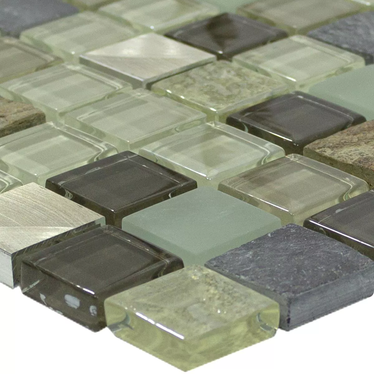 Glas Natursten Aluminium Mosaik Konoha Beige Brun