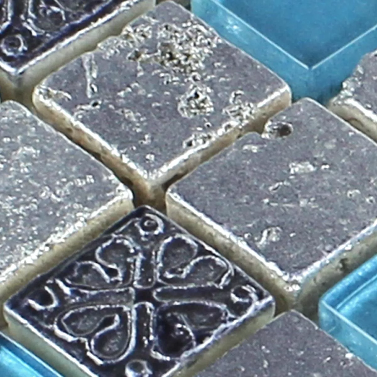 Prov Mosaik Glas Resin StMix Blå Silver