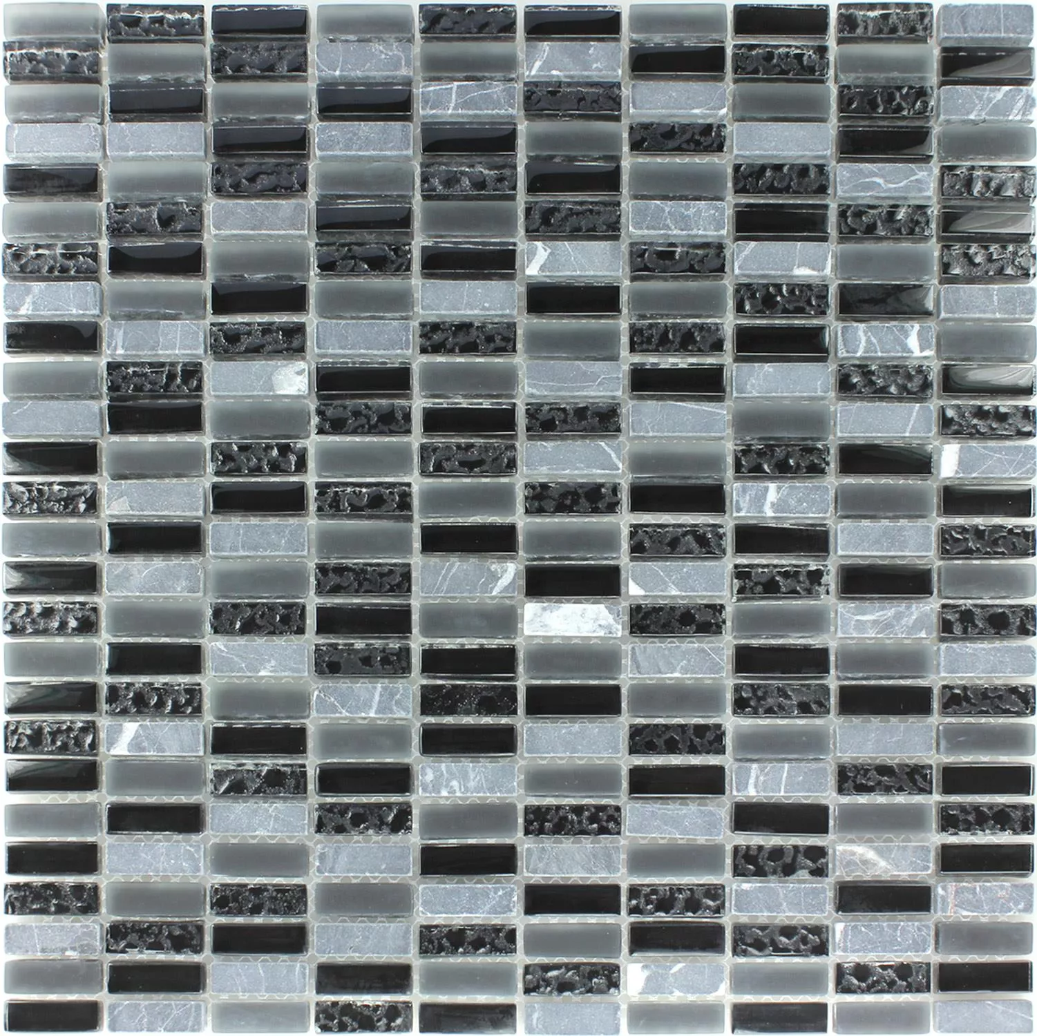 Mosaik Glas Marmor Grå Mix 10x30x8mm