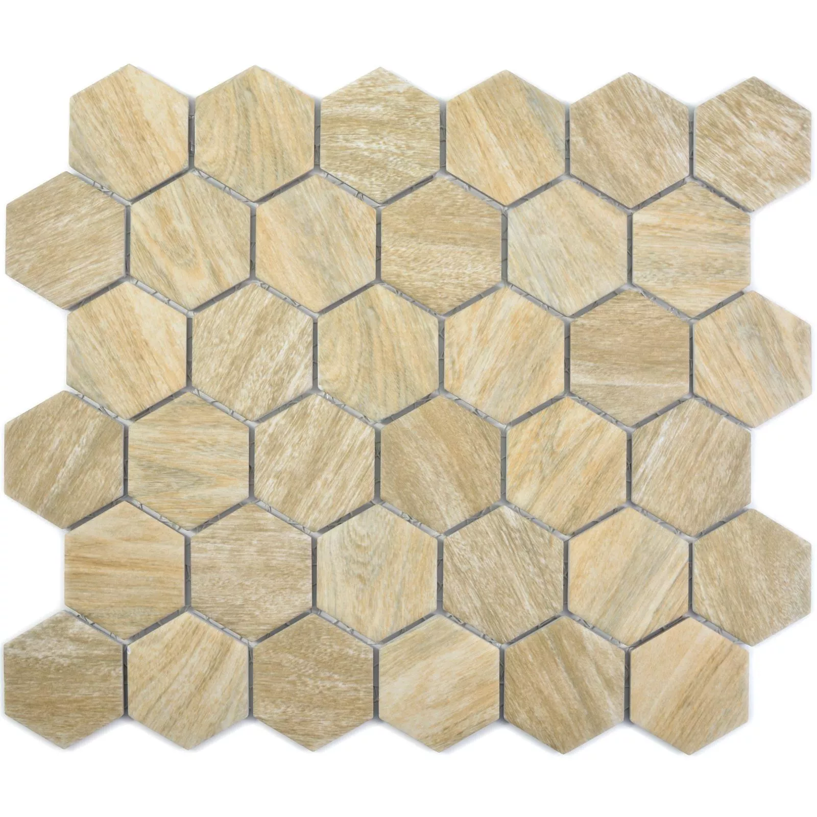 Keramikmosaik Duponti Hexagon Träimitation Beige