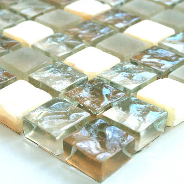 Mosaik Glas Marmor 15x15x8mm Beige Mix Onyx