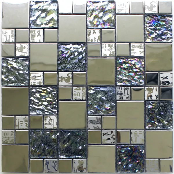 Mosaik Glas Rostfritt Stål Metall Agypt Silver