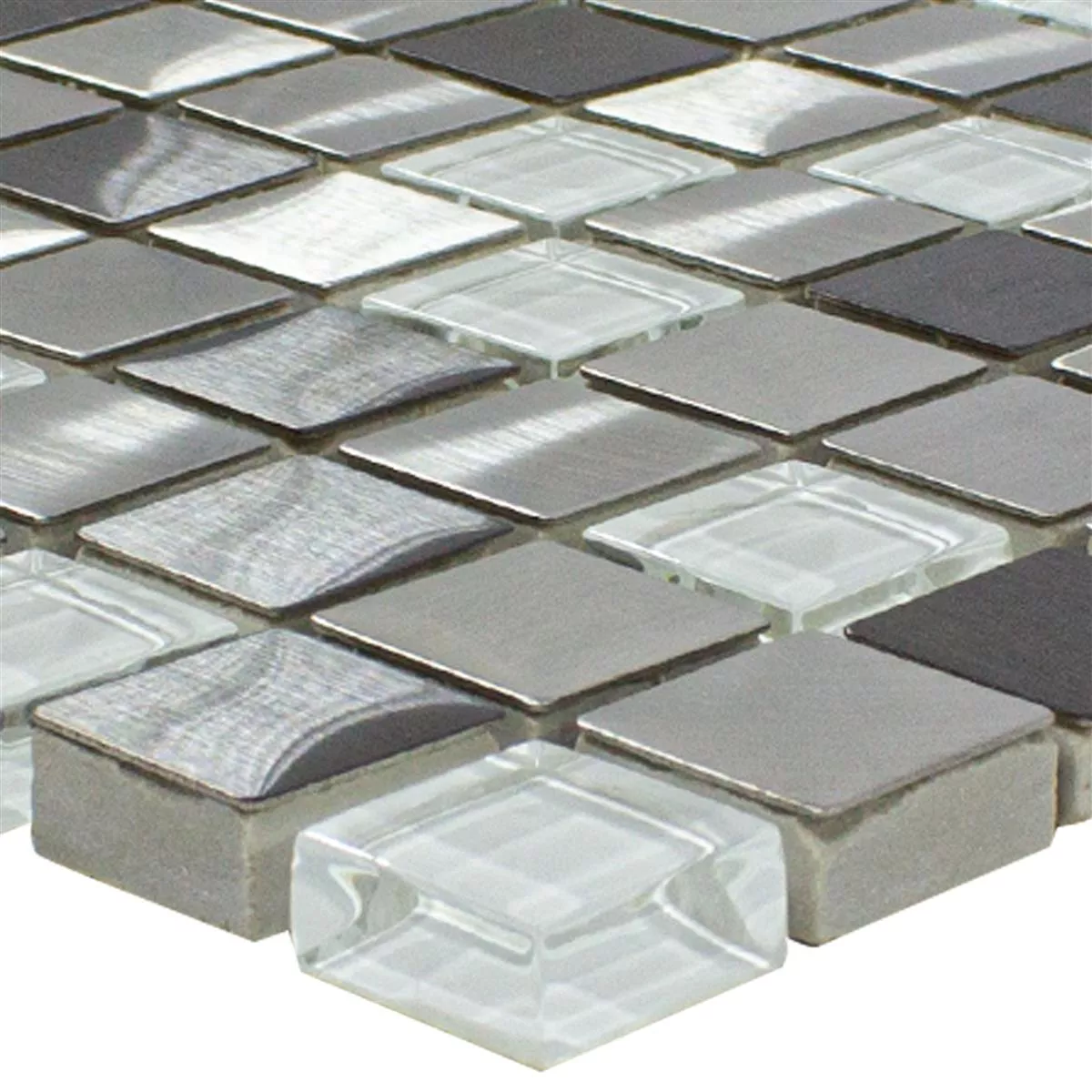 Prov Glas Metall Rostfritt Stål Mosaik Stella Vit Silver