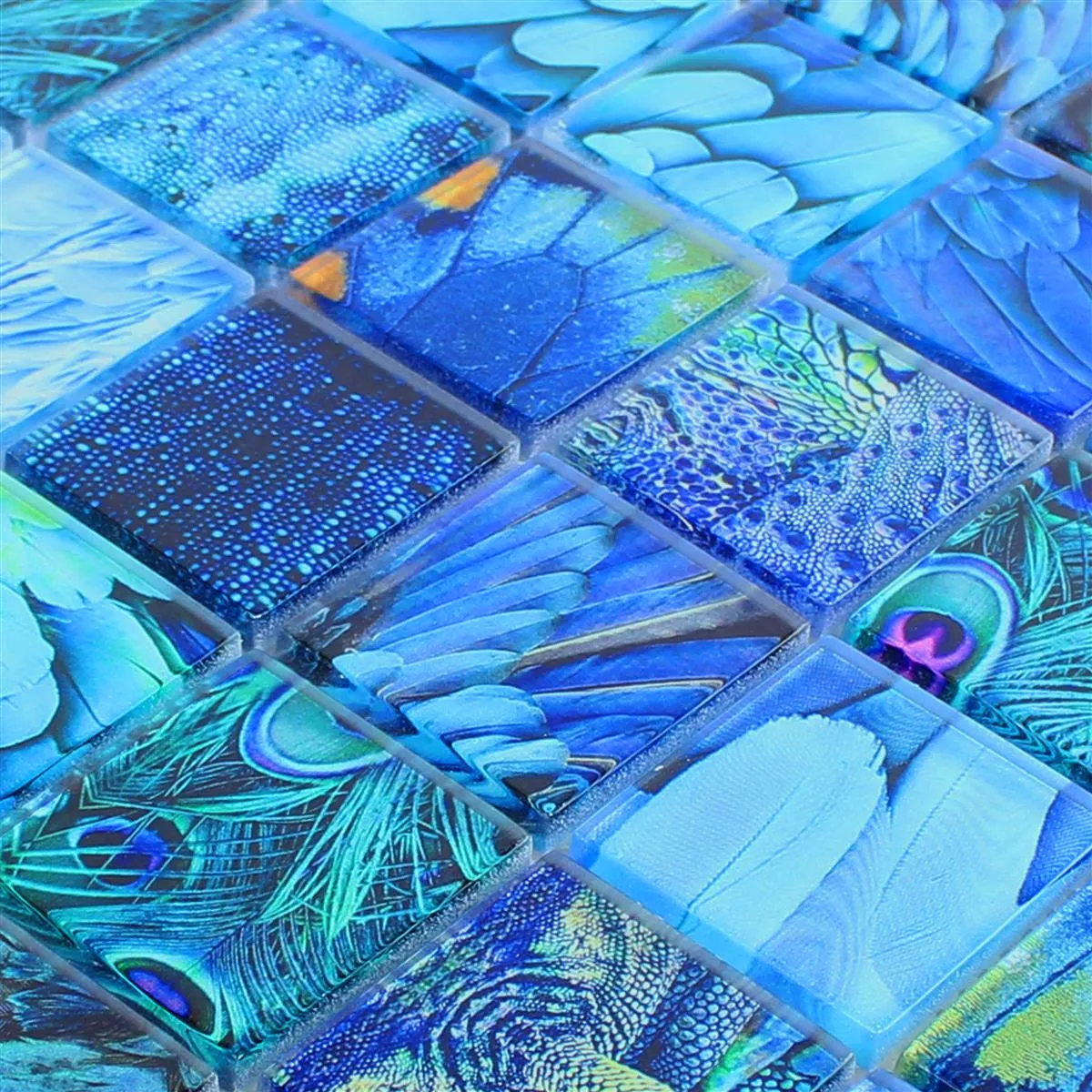 Glasmosaik Plattor Peafowl Blå