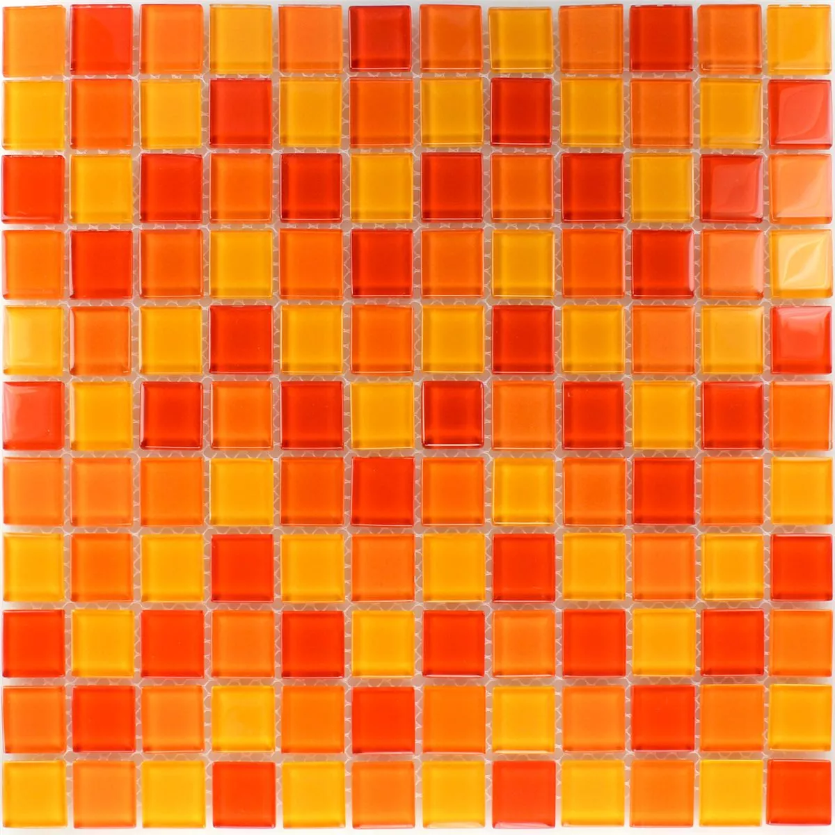Glasmosaik Röd Apelsin Gul 25x25x4mm