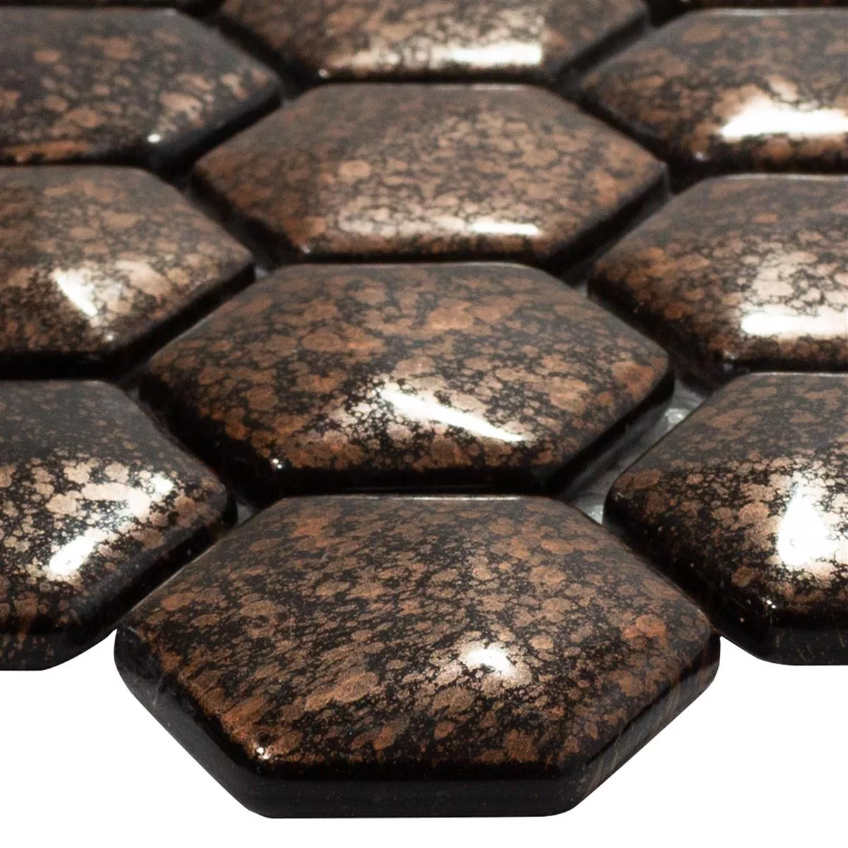 Glasmosaik Plattor Leopard Hexagon 3D Brons