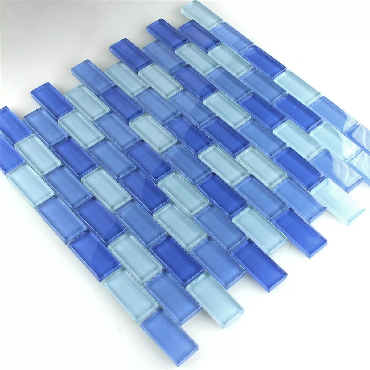 Mosaik Glas Brick Ljusblå Mix 25x50x8mm