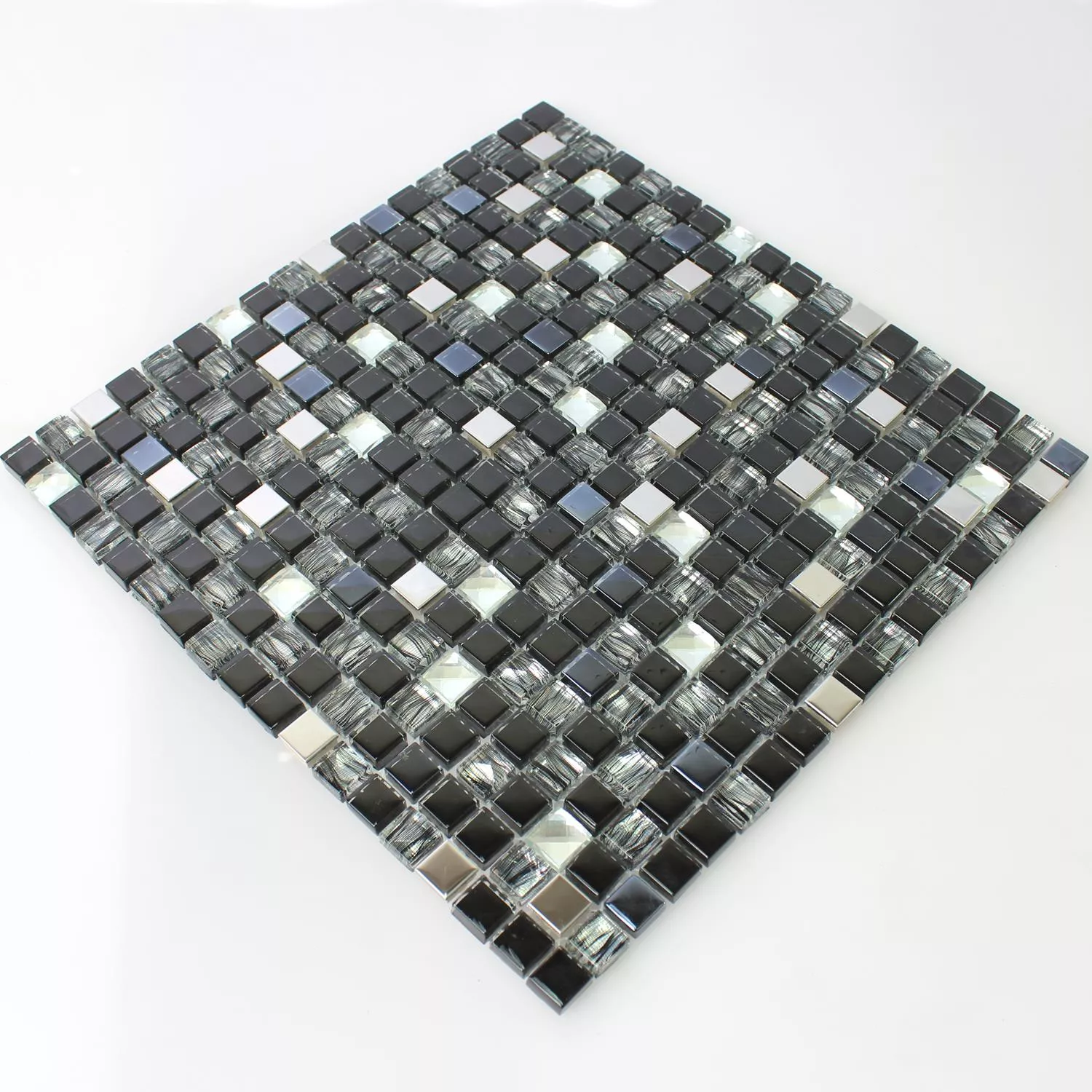 Mosaik Glas Rostfritt Stål Svart Mix 15x15x8mm