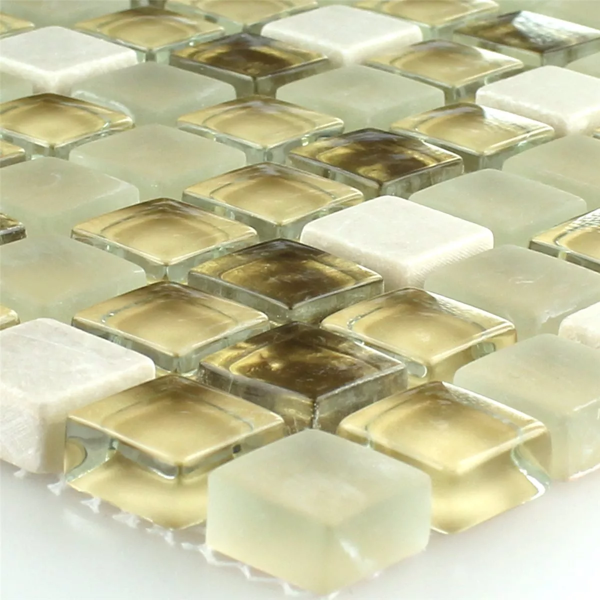 Mosaik Glas Natursten Vit Guld Mix
