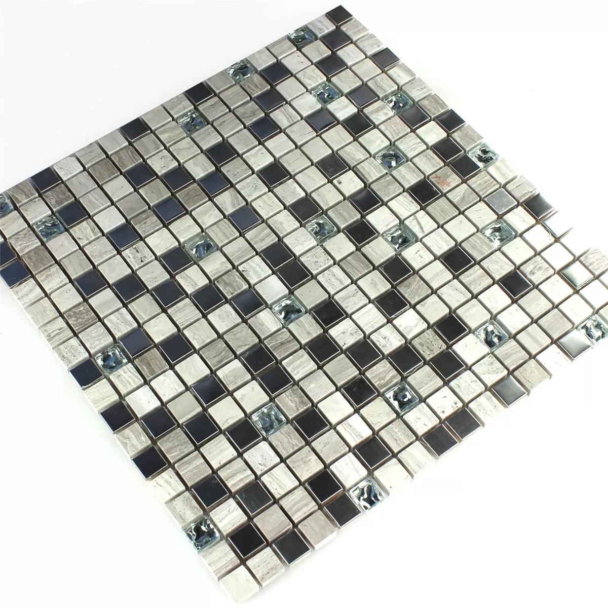 Mosaik Glas Sandsten Rostfritt Stål Grå 15x15x8mm