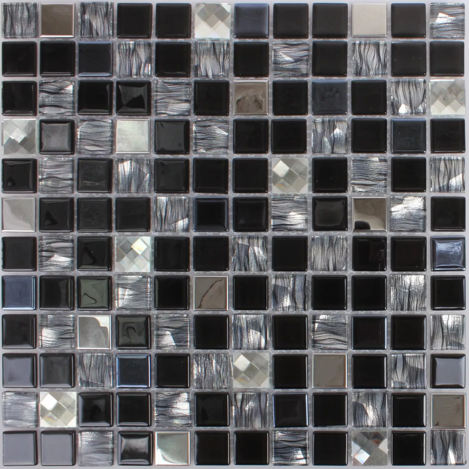 Mosaik Malaya Svart Silver Quadrat