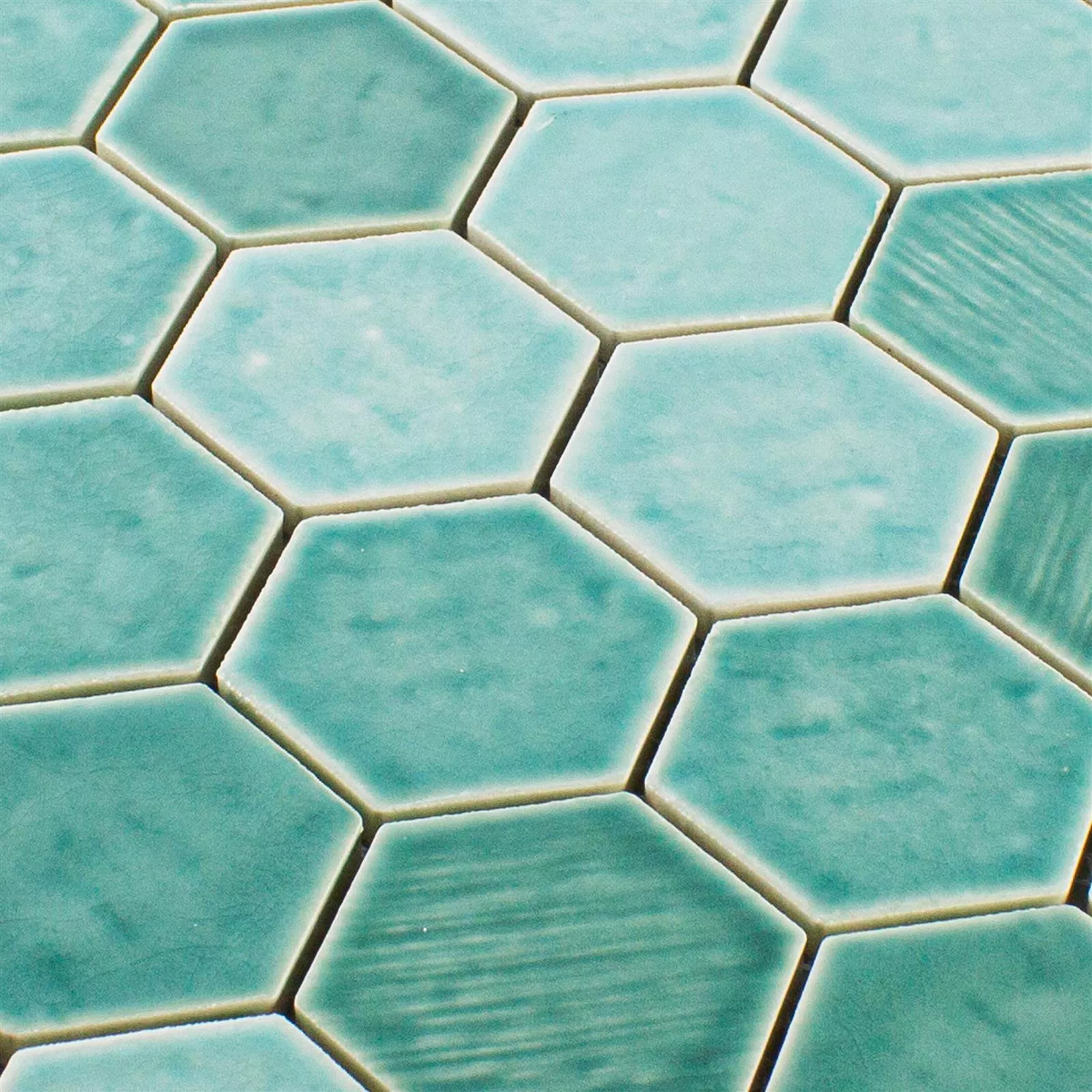 Keramik Mosaik Roseburg Hexagon Glänsande Turkos