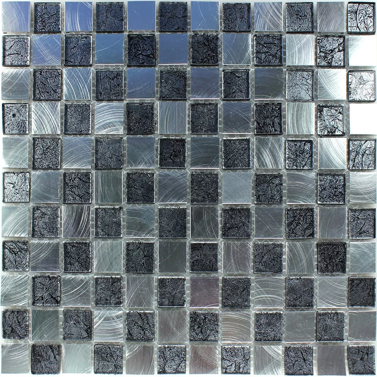 Glas Aluminium Mosaik Schackbräde 25x25x4mm