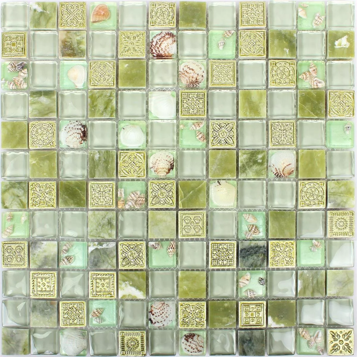 Glasmosaik Natursten Kakel Tatvan Shell Grön
